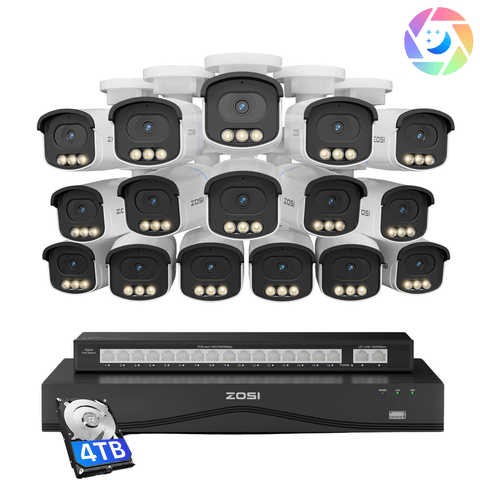 C186A 4K 32 Channel True Color Night Security System + 2-Bay PoE NVR + Up To 16TB HDD