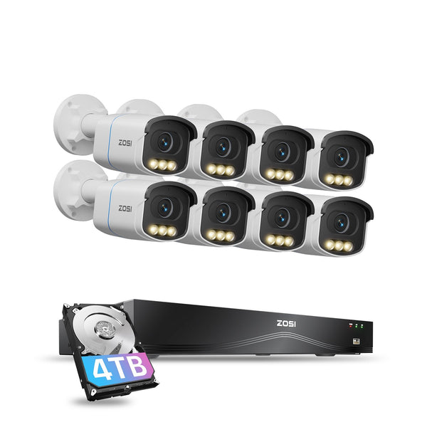 C186A 4K 16 Channel True Color Night Security System + NVR Support Dual Hard Drive + 4TB HDD