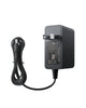 Black power adapter with cable on a white background