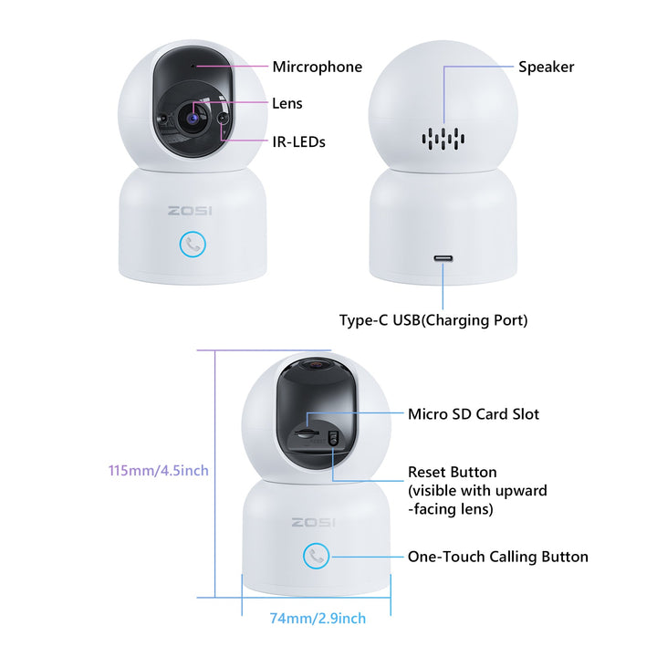 C518 3MP PTZ 2.4GHz/5GHz Security Camera Zosi