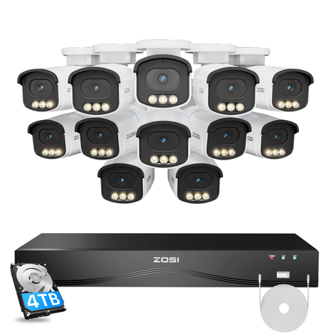 C186A 4K 16 Channel True Color Night Security System + NVR Support Dual Hard Drive + 4TB HDD