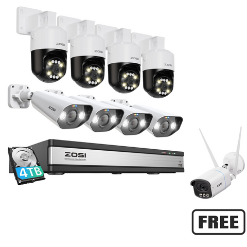 C296/C182 5MP 8-Cam Security System + 4K 16CH PoE NVR + 4TB Hard Drive