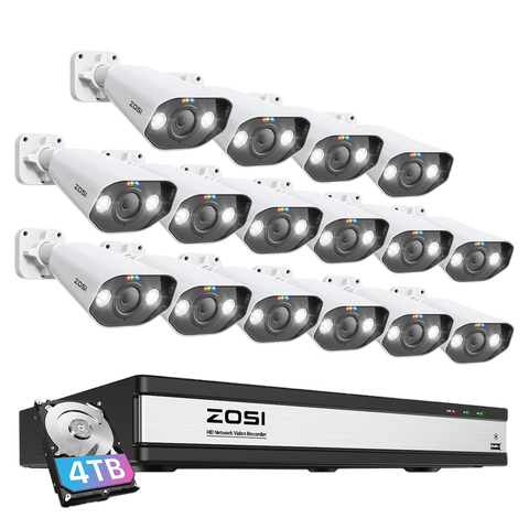 C182 5MP PoE Security Camera System + 4K 16CH PoE NVR + 4TB Hard Drive