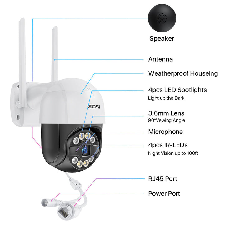 C289 3MP Pan Tilt WiFi Security Camera Zosi