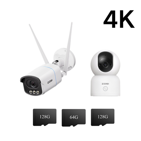 C518 4K Indoor Camera + C186A 4K Full-Color WiFi Camera + 3* Memory card