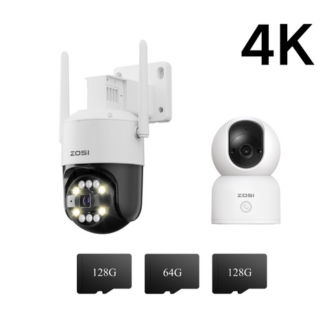 C518 4K WiFi Security Camera + C296 4K Wifi Camera + 3* Memory card