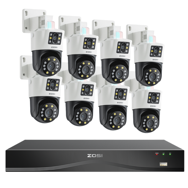 C298 Dual-Lens PT PoE Camera(4MP+4MP) + 16CH 4K PoE NVR (No Ethernet cable)