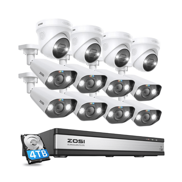 C182/C225 4K 16CH 12 Camera Spotlight PoE Security System + 4TB Hard Drive