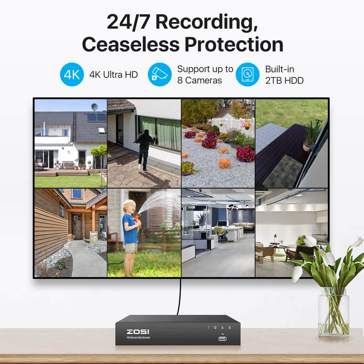 4K 8 Channel NVR + 2TB Hard Drive Zosi