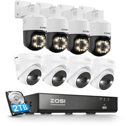 C225 & C296B 4K PoE Security Camera System + 8CH NVR with 2TB Hard Drive