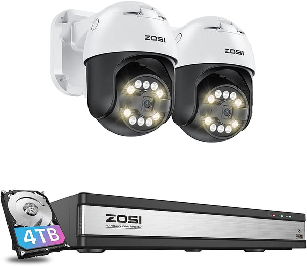 C296 5MP 16CH 2-Cam Pan-Tilt PoE Camera System +  Person/Vehicle Detection + 4TB Hard Drive
