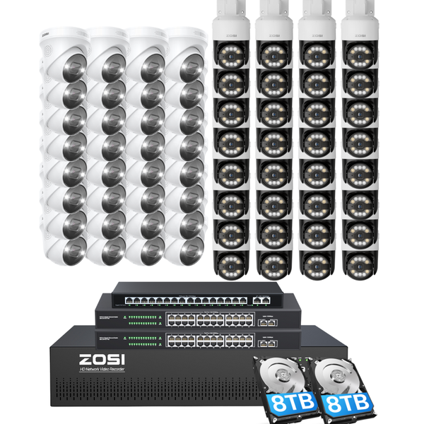 C296/C225 64 Channel PTZ 4K PoE Security Camera System for Business + Include 16TB HDD