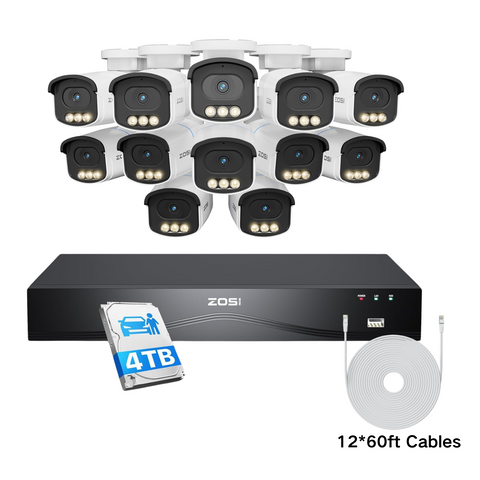 C186A 4K 16 Channel True Color Night Security System + NVR Support Dual Hard Drive + 4TB HDD