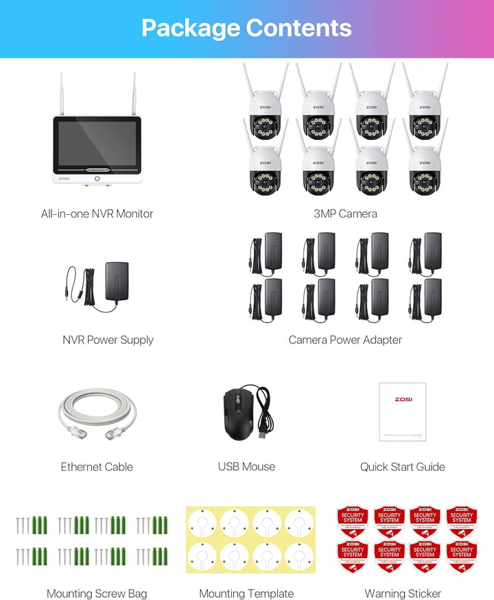 C289 3MP Pan-Tilt WiFi Security System + 12.5 inch LCD Monitor +1TB/2TB HDD Zosi