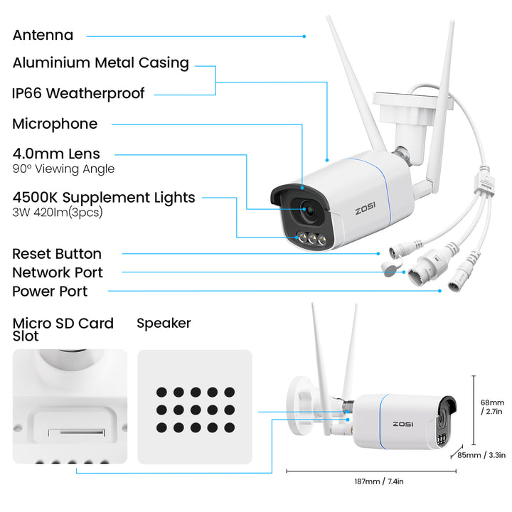 C186A 5MP Aurora Lux WiFi Camera + Unveiling True Full Color Night - Diagram and Specifications