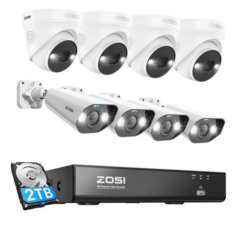 C182 & C225 4K PoE Security Camera System + 8CH NVR with 2TB Hard Drive