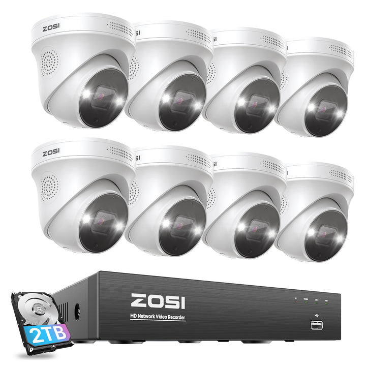 C225 5MP 8CH 8-Cam PoE Camera System + 2TB Hard Drive Zosi
