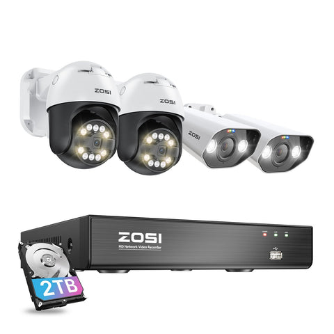 C296/C182 5MP PT & Bullet Camera System + 4K 8CH PoE NVR + 2TB Hard Drive