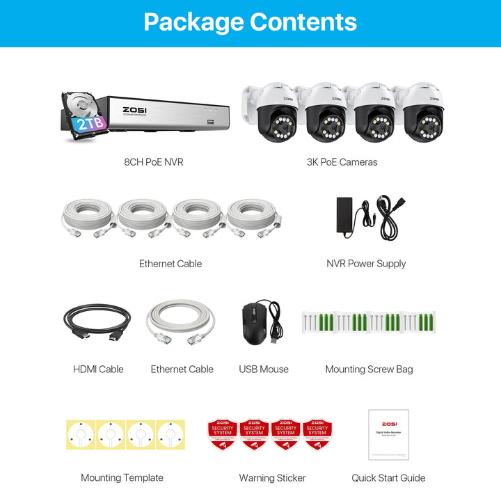 C296 5MP Auto Tracking PoE Camera System + 2TB Hard Drive Zosi