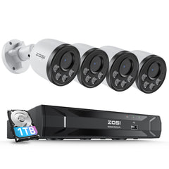 C180 4MP Security Camera System + 5MP 8-Channel PoE NVR + Pre-installed Hard Drive Zosi
