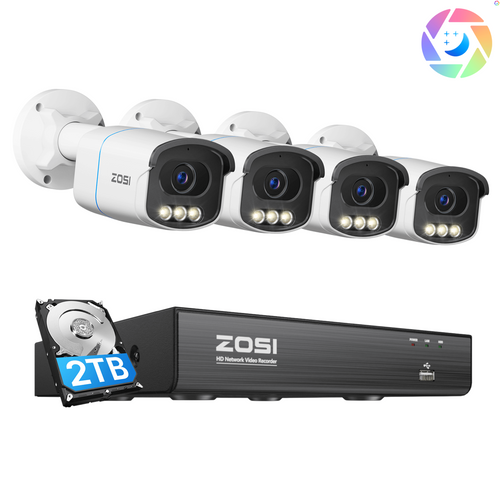 C186A 5MP True Color Night Security System + 4K 8CH PoE NVR + 2TB Hard Drive
