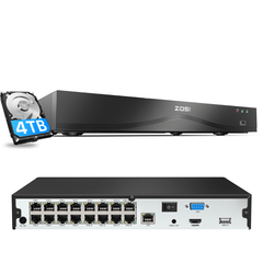 4K 16 Channel Network Video Recorder PoE NVR(ZR16HB) + 4TB Hard Drive