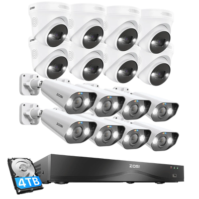 C182 & C225 4K PoE Security Camera System + 16CH 2-Bay NVR with 4TB Hard Drive
