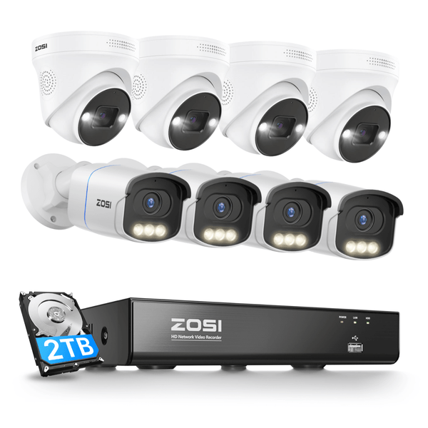 C225 & C186A 4K  PoE Security Camera System + 8CH NVR with 2TB Hard Drive