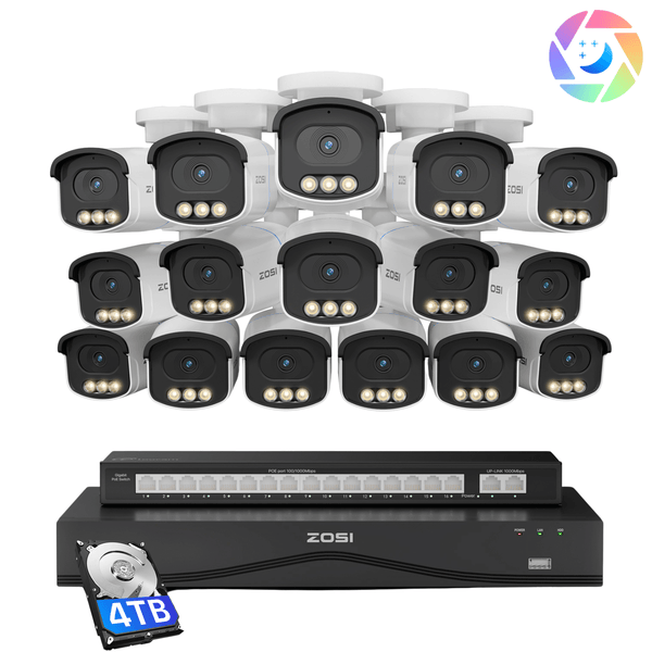 C186A 4K 32 Channel True Color Night Security System + 2-Bay PoE NVR + Up To 16TB HDD
