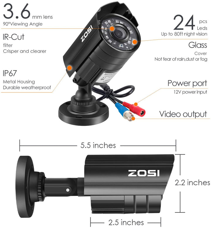 C211 2pack/4pack 1080P Bullet Security Cameras + 60ft BNC (ZG2112B) Zosi
