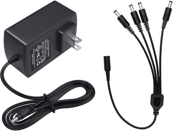 12V 2A 100V-240V AC to DC Power Supply Adapter + 4-Way Power Splitter Cable